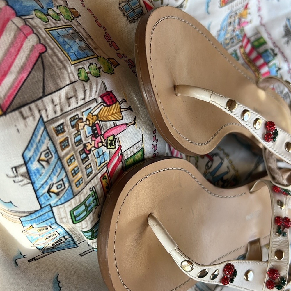 Antonio Melani summer t strap sandals with tiny rhinestone cherries - Picture 9 of 12